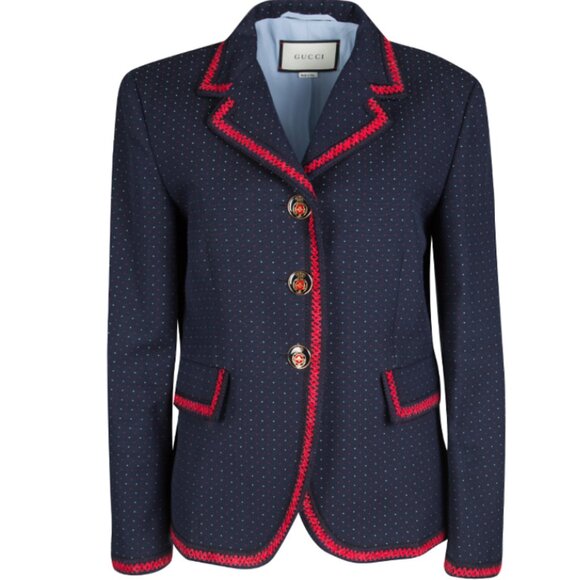 Gucci Jackets & Blazers - Gucci Navy Blue Dotted Contrast Trim Detail Blazer